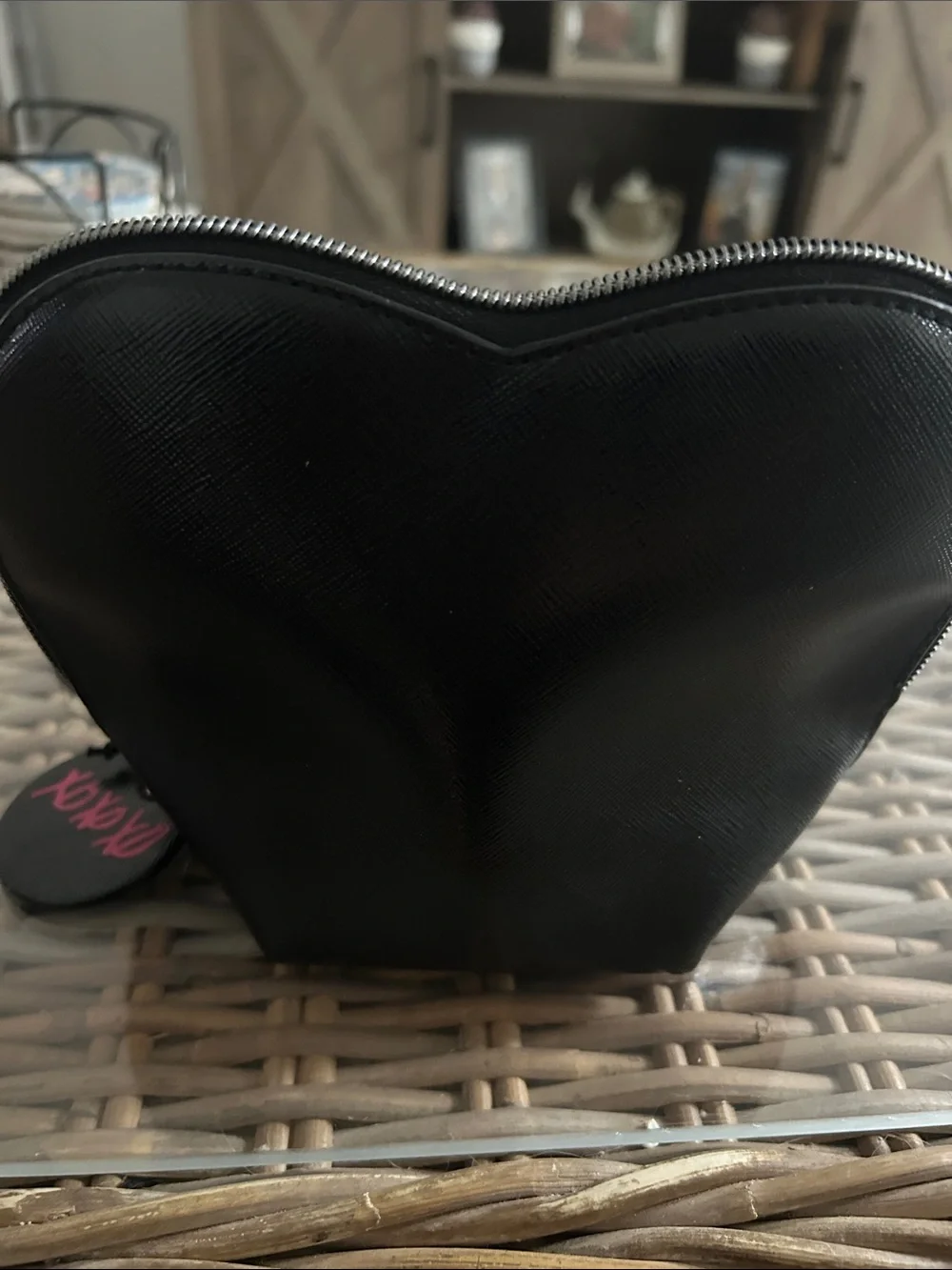 Victoria's Secret Black Heart Cosmetic Pouch with White Graffiti Logo